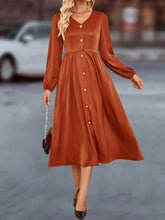 V-Neck Balloon Sleeve Midi Dress Terracotta / XL