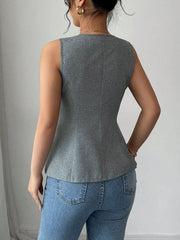 V-Neck Button Detail Tank Top