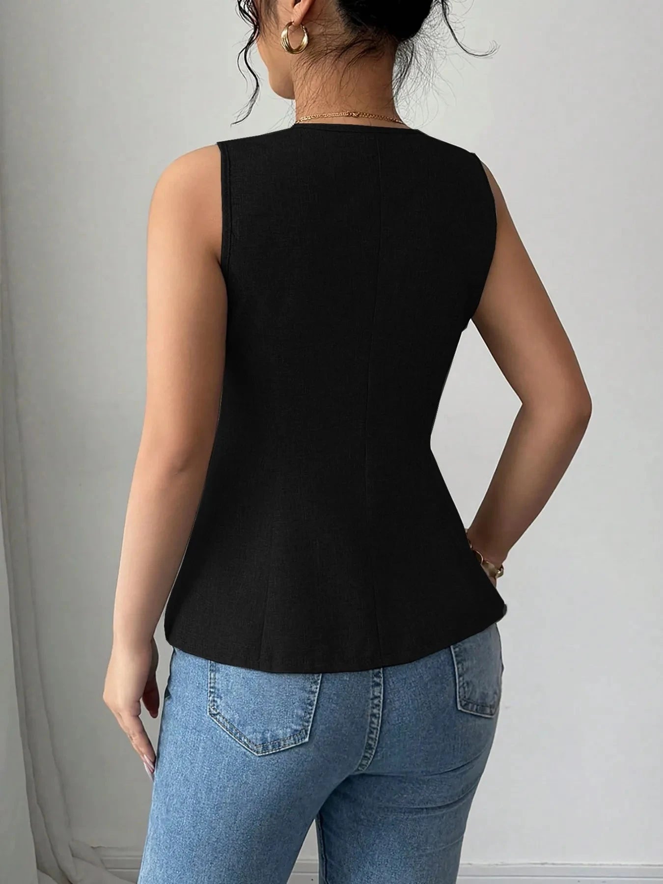 V-Neck Button Detail Tank Top