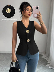 V-Neck Button Detail Tank Top