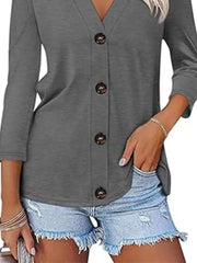 V-Neck Button Front Casual Top
