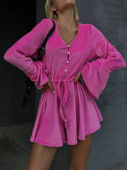V-Neck Flounce Sleeve Romper