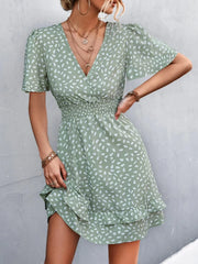 V-Neck Flutter Sleeve Mini Dress
