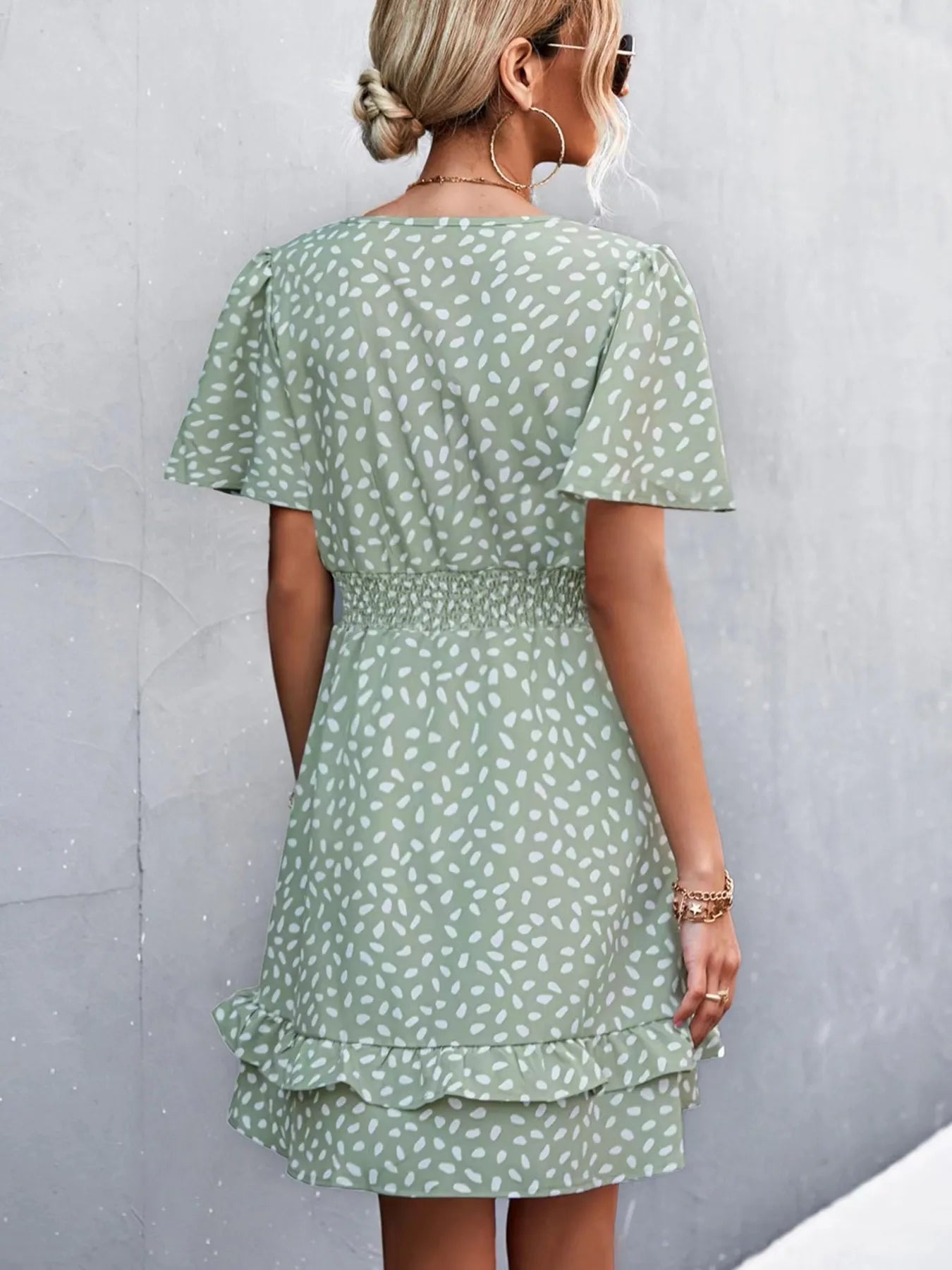 V-Neck Flutter Sleeve Mini Dress