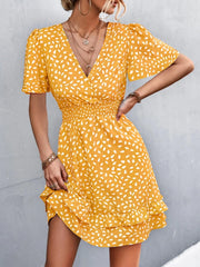 V-Neck Flutter Sleeve Mini Dress Orange / S