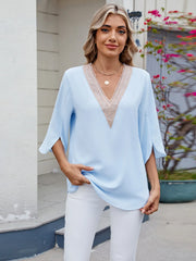 V-Neck Lace Trim Blouse