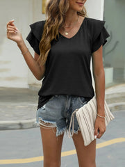 V-Neck Layered Ruffled Sleeve Blouse