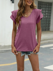 V-Neck Layered Ruffled Sleeve Blouse