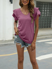 V-Neck Layered Ruffled Sleeve Blouse
