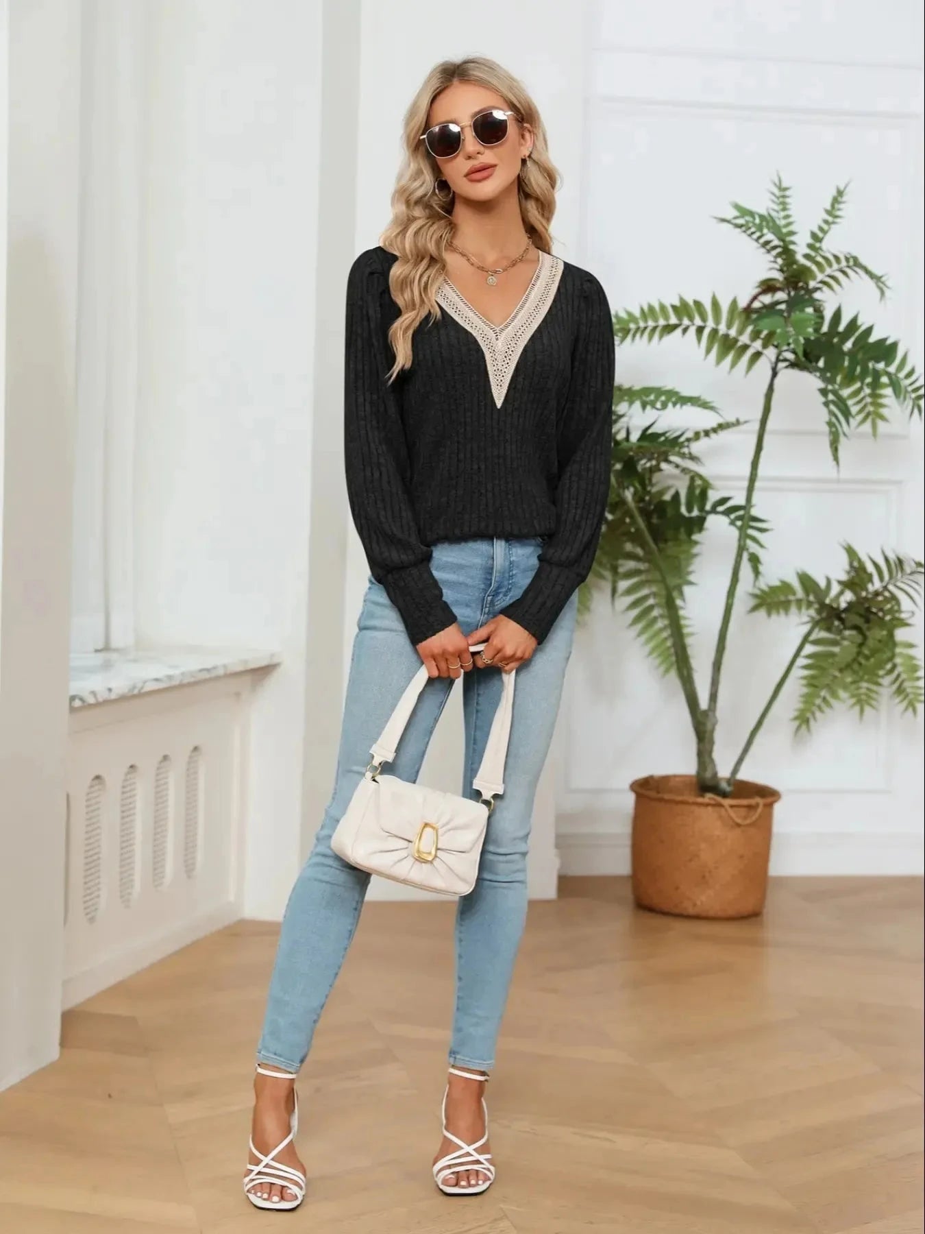 V-Neck Long Sleeve Blouse