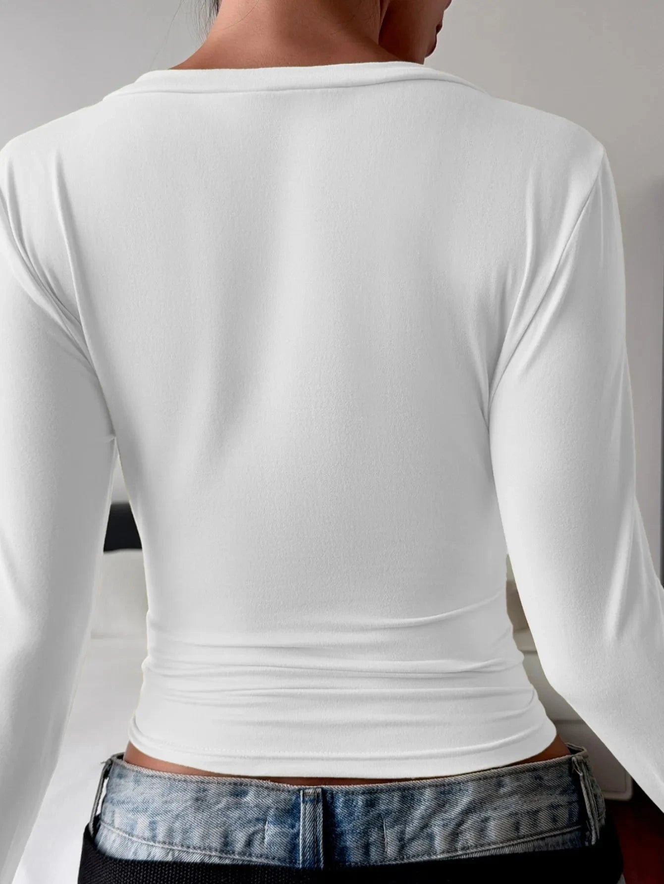 V-Neck Long Sleeve Fitted T-Shirt