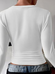 V-Neck Long Sleeve Fitted T-Shirt