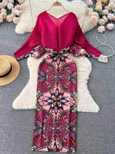V neck Mesh Sleeves Bohemian Print Midi Dress MAX SIZE / Desert Wanderer