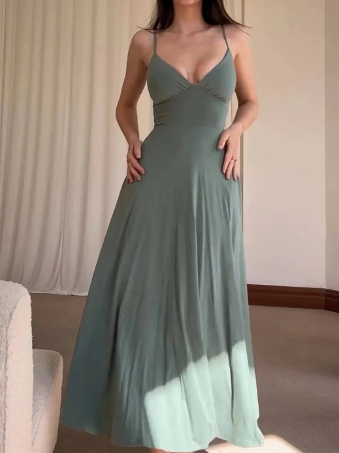 V-Neck Midi Cami Dress with Pockets