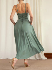 V-Neck Midi Cami Dress with Pockets