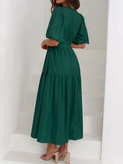 V-Neck Puff Sleeve Midi Dress