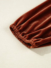 V Neck Puff Sleeve Velvet Dress