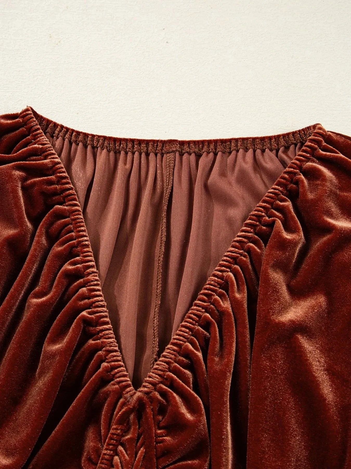 V Neck Puff Sleeve Velvet Dress