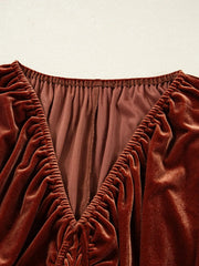 V Neck Puff Sleeve Velvet Dress