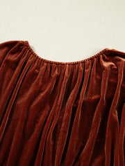 V Neck Puff Sleeve Velvet Dress