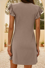 V-Neck Ruffled Cap Sleeve Dress