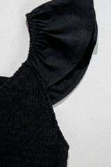 V Neck Ruffled Cap Sleeve Smocked Maxi Dress