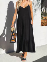 V-Neck Ruffled Hem Midi Cami Dress Black / S