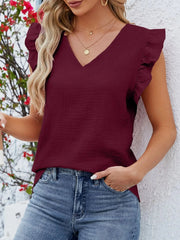 V-Neck Ruffled Sleeve Top