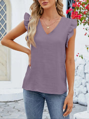 V-Neck Ruffled Sleeve Top