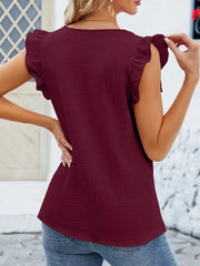 V-Neck Ruffled Sleeve Top