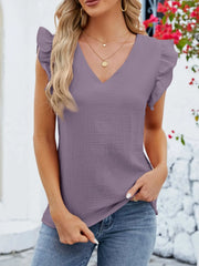 V-Neck Ruffled Sleeve Top