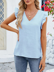 V-Neck Ruffled Sleeve Top
