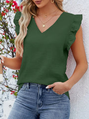 V-Neck Ruffled Sleeve Top