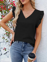 V-Neck Ruffled Sleeve Top