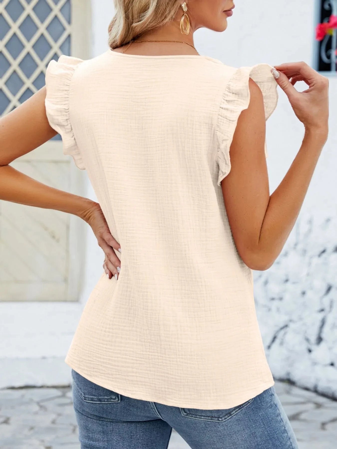 V-Neck Ruffled Sleeve Top