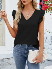 V-Neck Ruffled Sleeve Top