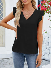 V-Neck Ruffled Sleeve Top