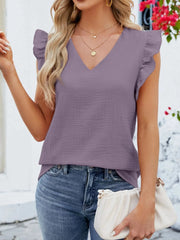 V-Neck Ruffled Sleeve Top