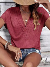 V-Neck Short Sleeve Casual Top Wine Red / S
