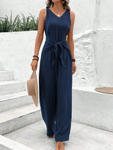 V-Neck Sleeveless Jumpsuit Dark Blue / S