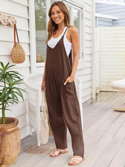 V-Neck Spaghetti Strap Jumpsuit Chocolate / S