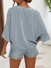 V-Neck Striped Batwing Sleeve Casual Blouse