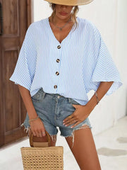 V-Neck Striped Batwing Sleeve Casual Blouse