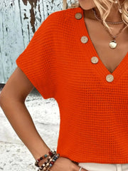 V-Neck Textured Knit T-Shirt