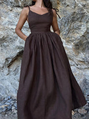 V-Neck Tie Shoulder Maxi Dress