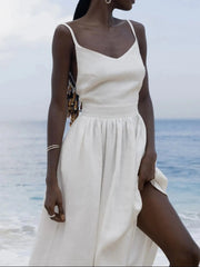 V-Neck Tie Shoulder Maxi Dress