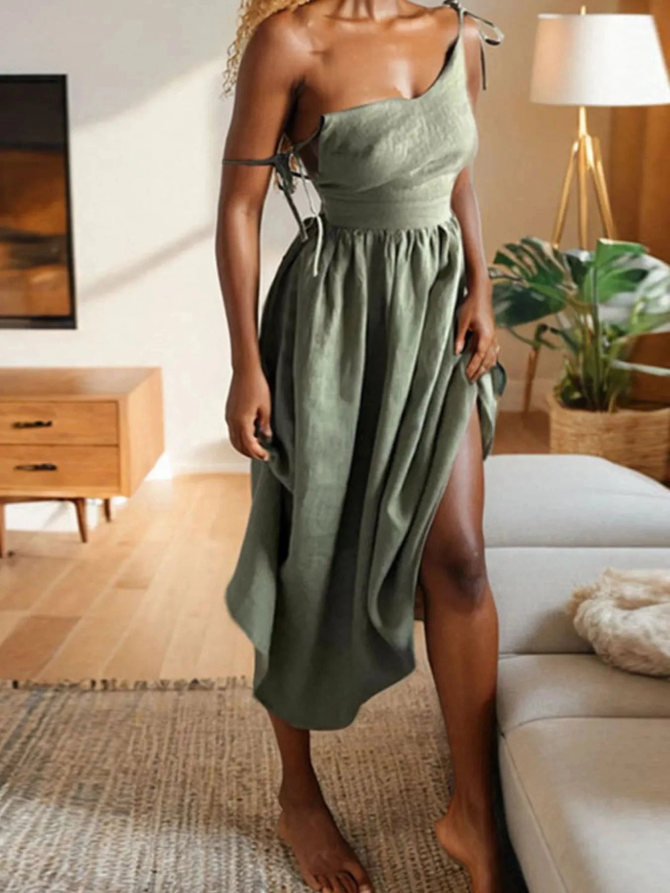 V-Neck Tie Shoulder Maxi Dress
