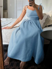 V-Neck Tie Shoulder Maxi Dress