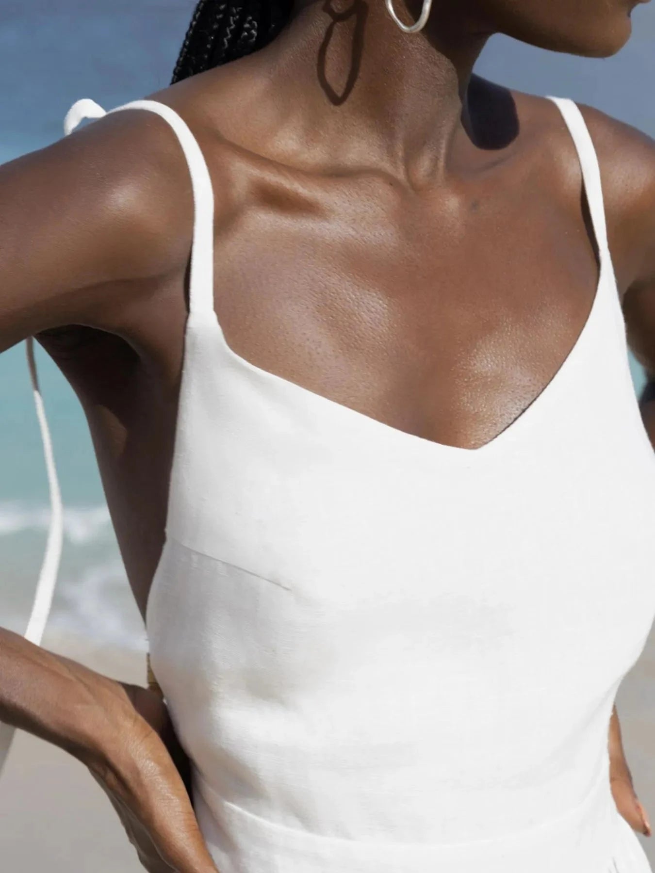 V-Neck Tie Shoulder Maxi Dress