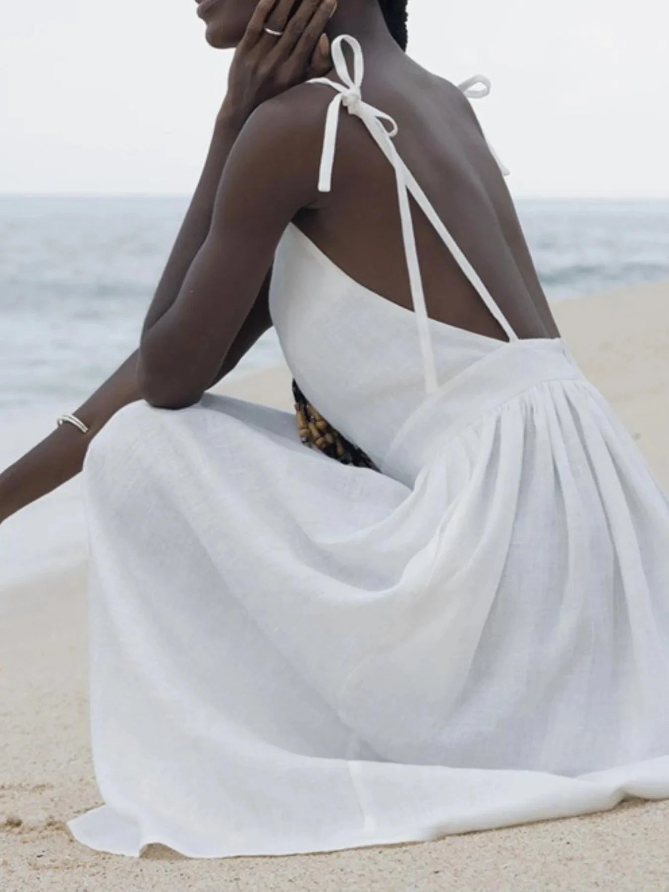 V-Neck Tie Shoulder Maxi Dress